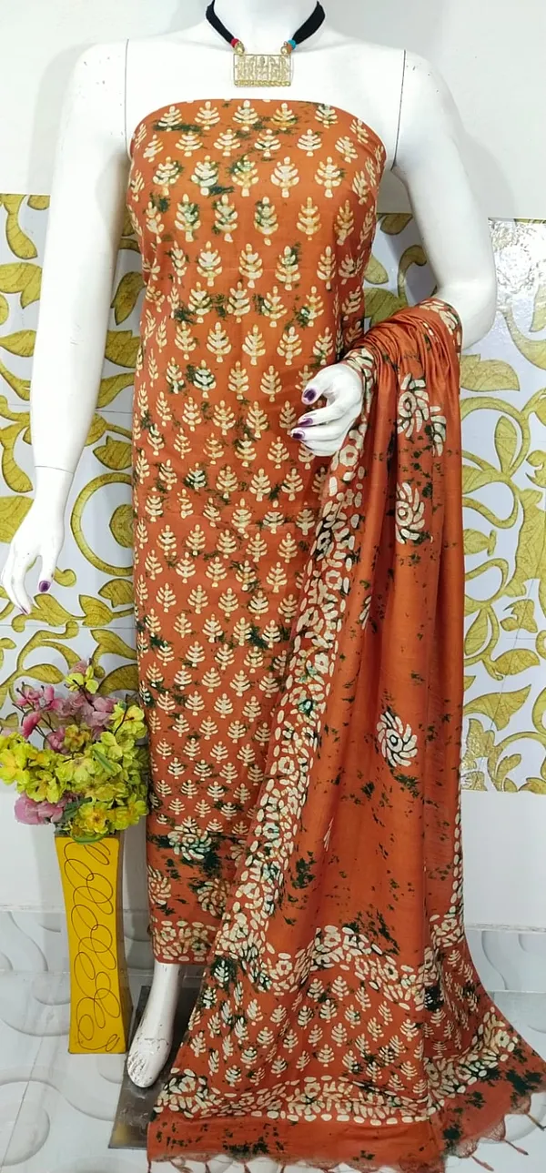 MH_HANDLOOM_SEMI_SILK_HAND_PRINTED_UNSTITCHED_DREE_MATERIAL_WITH_DUPATTA