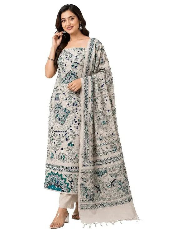 MH_HANDLOOM_COTTON_SILK_MADHUBANI_PRINT_UNSTITCHED_DRESS_MATERIAL_WITH_DUPATTA