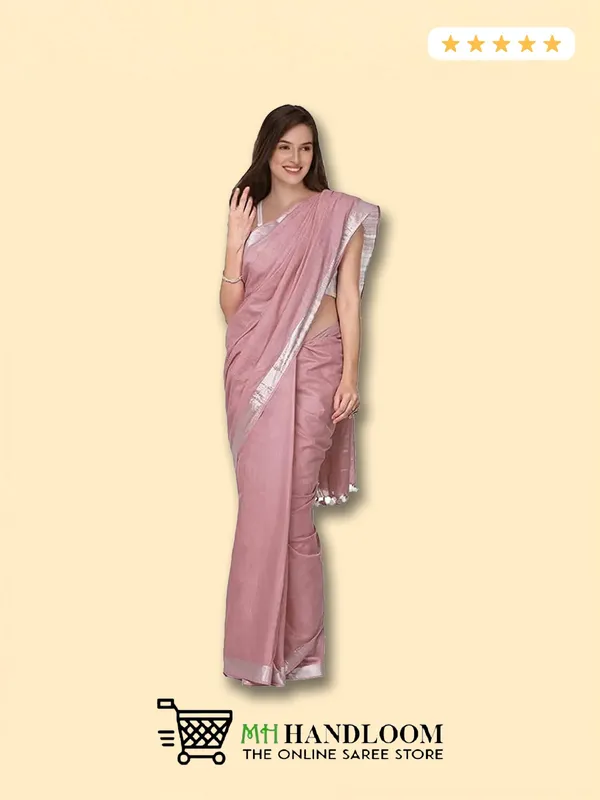 Peach_Linen_Slub_Ethnic_Wear_Saree_For_Women_With_Blouse