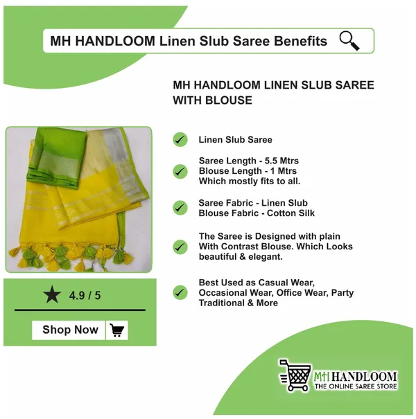 Yellow_Women's_Linen_Slub_Saree_with_Blouse_Piece_for_Every_Occasion