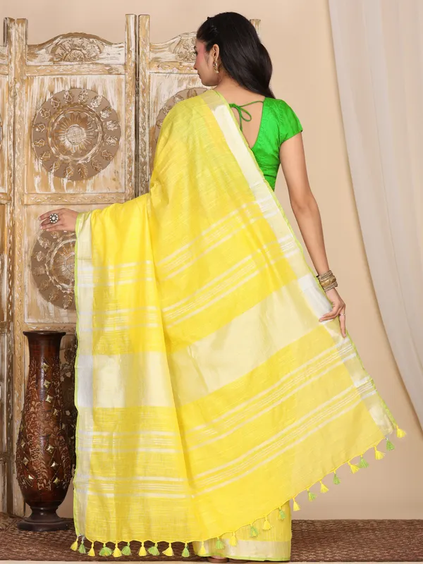 Yellow_Women's_Linen_Slub_Saree_with_Blouse_Piece_for_Every_Occasion