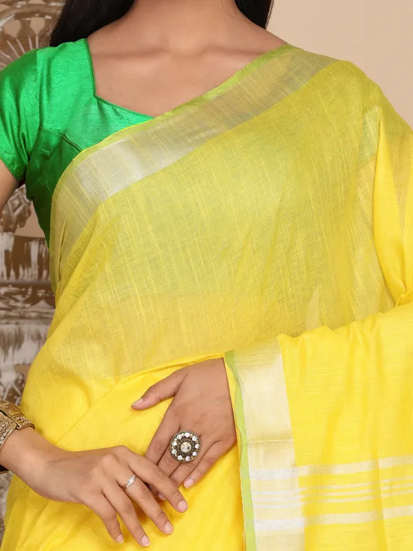 Yellow_Women's_Linen_Slub_Saree_with_Blouse_Piece_for_Every_Occasion