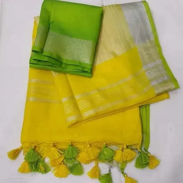 Yellow_Women's_Linen_Slub_Saree_with_Blouse_Piece_for_Every_Occasion