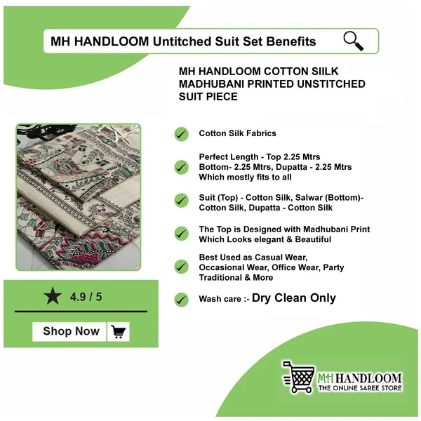 MH_HANDLOOM_COTTON_SILK_MADHUBANI_PRINT_UNSTITCHED_DREE_MATERIAL_WITH_DUPATTA