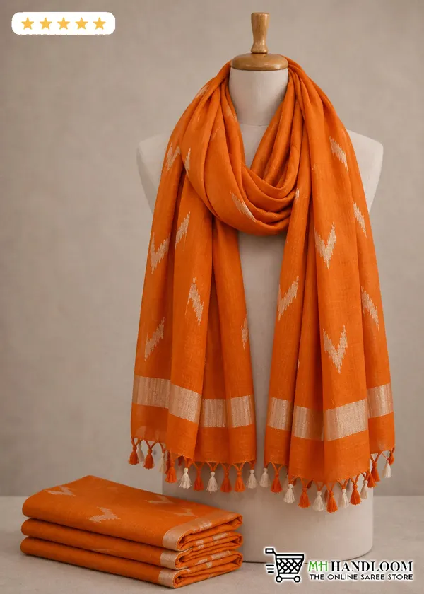 Linen_Cotton_Blend_Zari_Weaving_Handloom_Ikkat_Design_Dupatta