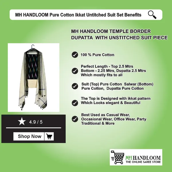 MH_HANDLOOM_Unstitched_Dress_Material_|_Multicolour_Pure_Cotton_Ikat_Design_|_Salwar_Suit_Material_with_Dupatta