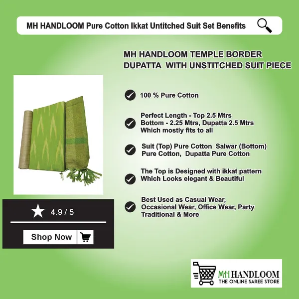 MH_HANDLOOM_Unstitched_Dress_Material_|_Multicolour_Pure_Cotton_Ikat_Design_|_Salwar_Suit_Material_with_Dupatta