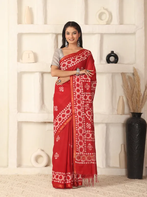 MH_HANDLOOM_Semi_Silk_Batik_Print_Saree_With_Blouse