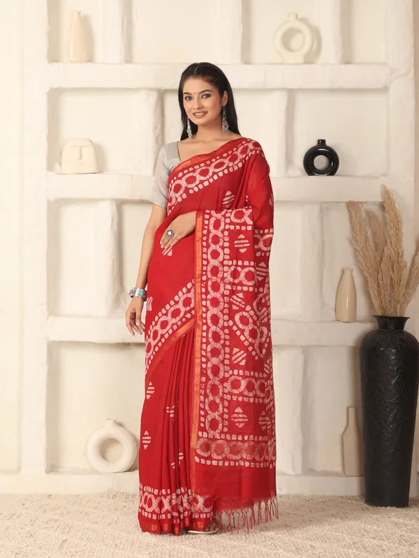 MH_HANDLOOM_Semi_Silk_Batik_Print_Saree_With_Blouse