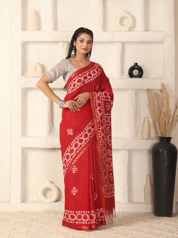MH_HANDLOOM_Semi_Silk_Batik_Print_Saree_With_Blouse