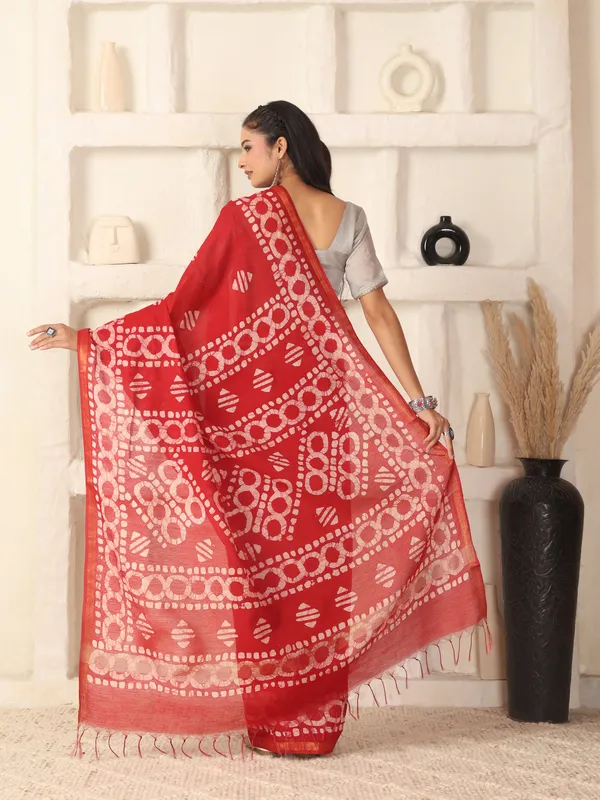 MH_HANDLOOM_Semi_Silk_Batik_Print_Saree_With_Blouse
