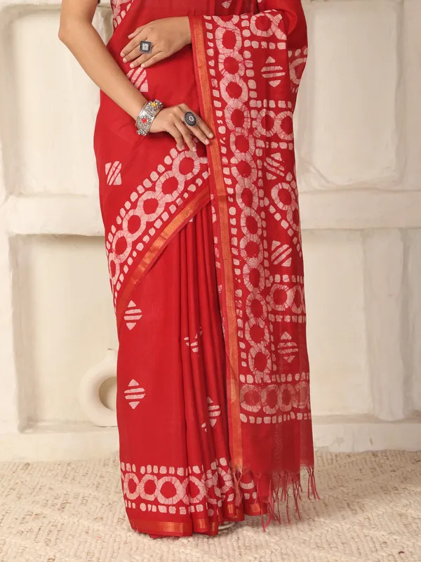 MH_HANDLOOM_Semi_Silk_Batik_Print_Saree_With_Blouse
