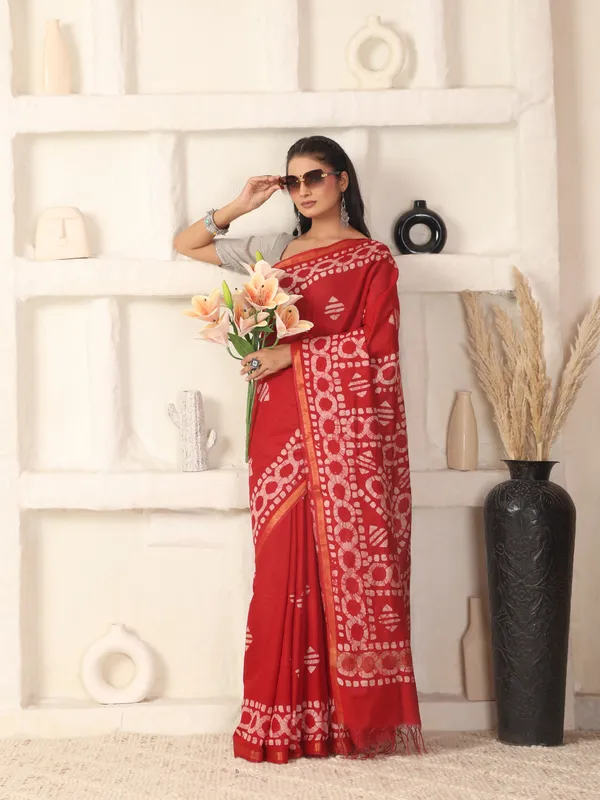 MH_HANDLOOM_Semi_Silk_Batik_Print_Saree_With_Blouse