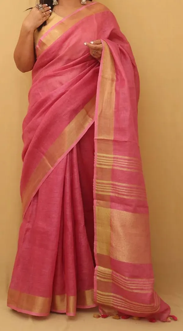 MH_HANDLOOM_WOMEN'S_LINEN_SAREE_WITH_BLOUSE_PIECE