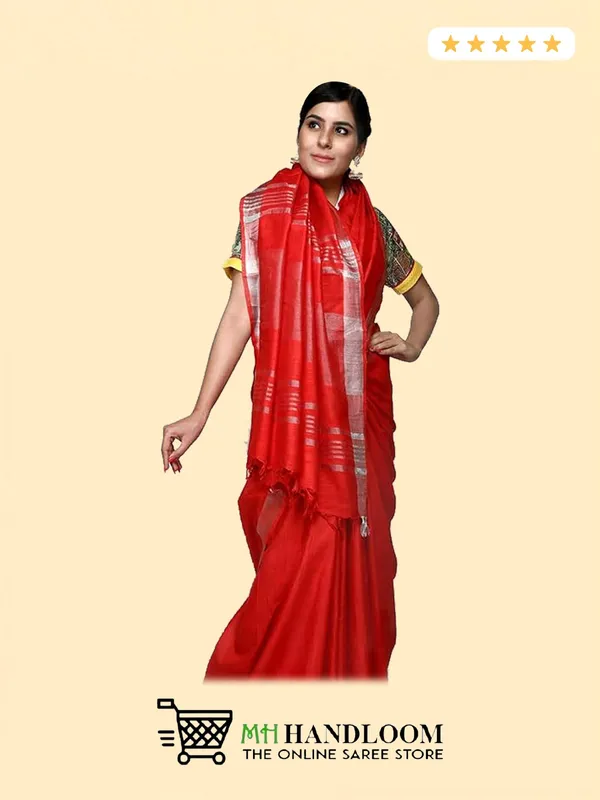 MH_HANDLOOM_WOMEN'S_LINEN_SAREE_WITH_BLOUSE_PIECE