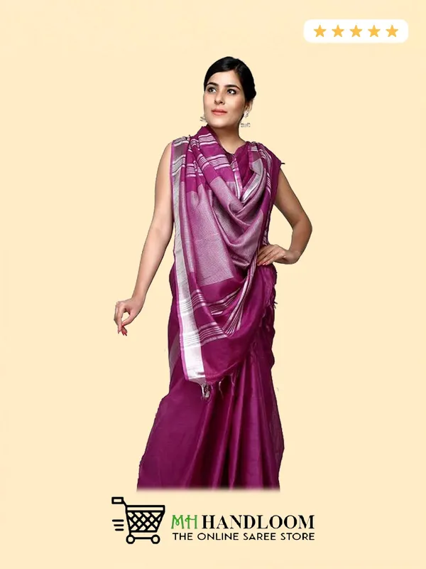 MH_HANDLOOM_WOMEN'S_LINEN_SAREE_WITH_BLOUSE_PIECE