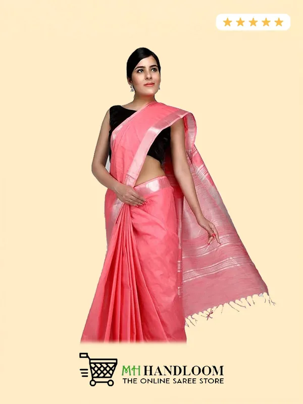 MH_HANDLOOM_WOMEN'S_LINEN_SAREE_WITH_BLOUSE_PIECE