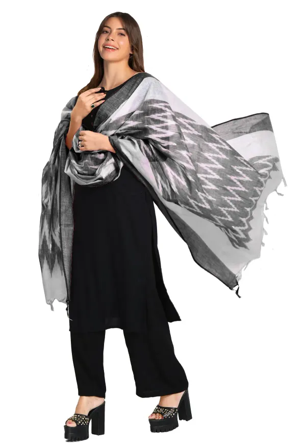 Linen_Cotton_Blend_Zari_Weaving_Handloom_Ikkat_Design_Dupatta