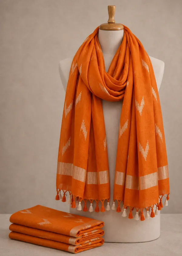 Linen_Cotton_Blend_Zari_Weaving_Handloom_Ikkat_Design_Dupatta