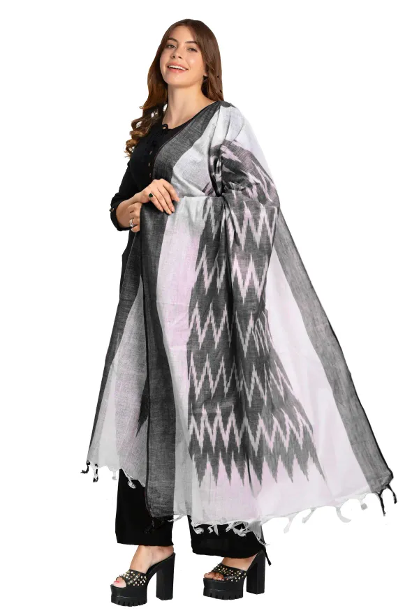 Linen_Cotton_Blend_Zari_Weaving_Handloom_Ikkat_Design_Dupatta
