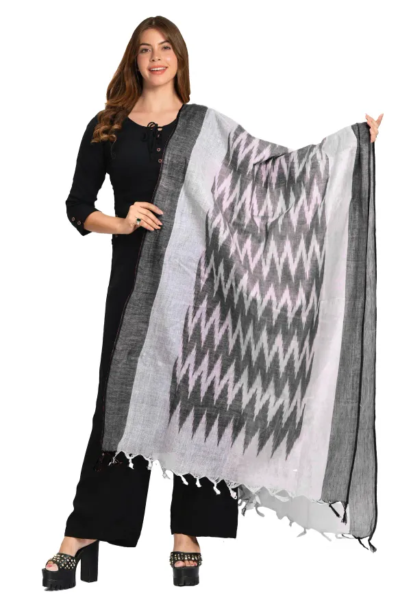 Linen_Cotton_Blend_Zari_Weaving_Handloom_Ikkat_Design_Dupatta