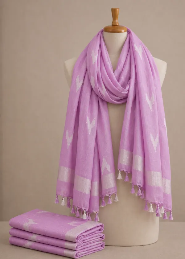 Linen_Cotton_Blend_Zari_Weaving_Handloom_Ikkat_Design_Dupatta