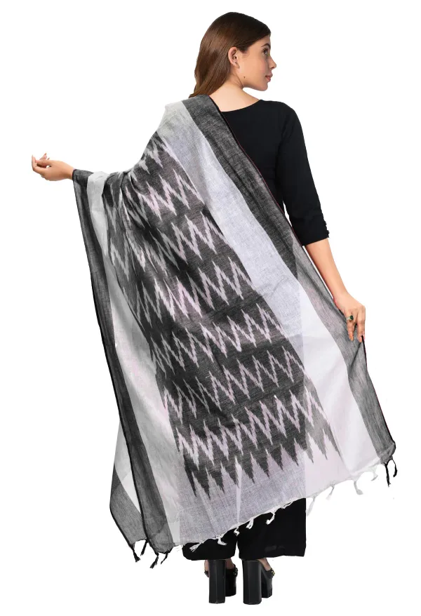 Linen_Cotton_Blend_Zari_Weaving_Handloom_Ikkat_Design_Dupatta