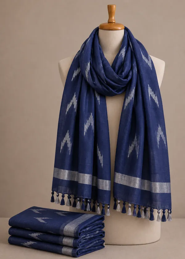 Linen_Cotton_Blend_Zari_Weaving_Handloom_Ikkat_Design_Dupatta