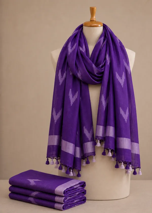 Linen_Cotton_Blend_Zari_Weaving_Handloom_Ikkat_Design_Dupatta