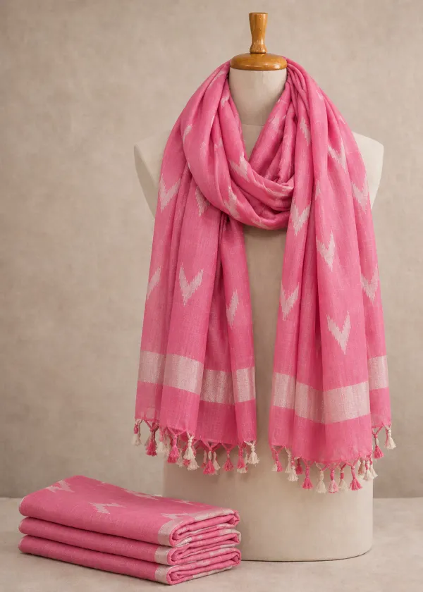 Linen_Cotton_Blend_Zari_Weaving_Handloom_Ikkat_Design_Dupatta