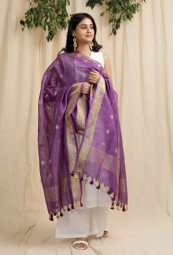 Linen_Cotton_Blend_Zari_Weaving_Handloom_rasgulla_Design_Dupatta