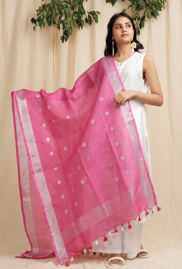 Linen_Cotton_Blend_Zari_Weaving_Handloom_rasgulla_Design_Dupatta