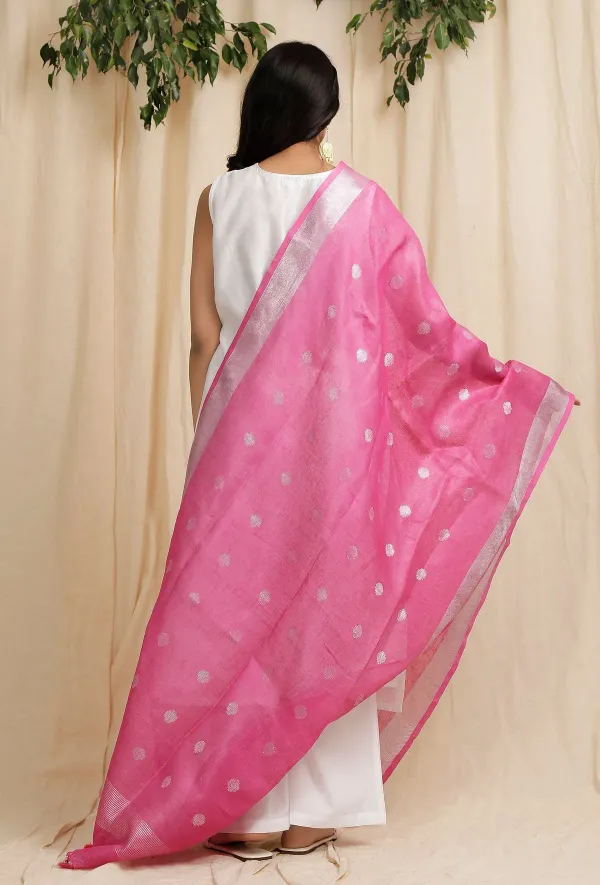 Linen_Cotton_Blend_Zari_Weaving_Handloom_rasgulla_Design_Dupatta