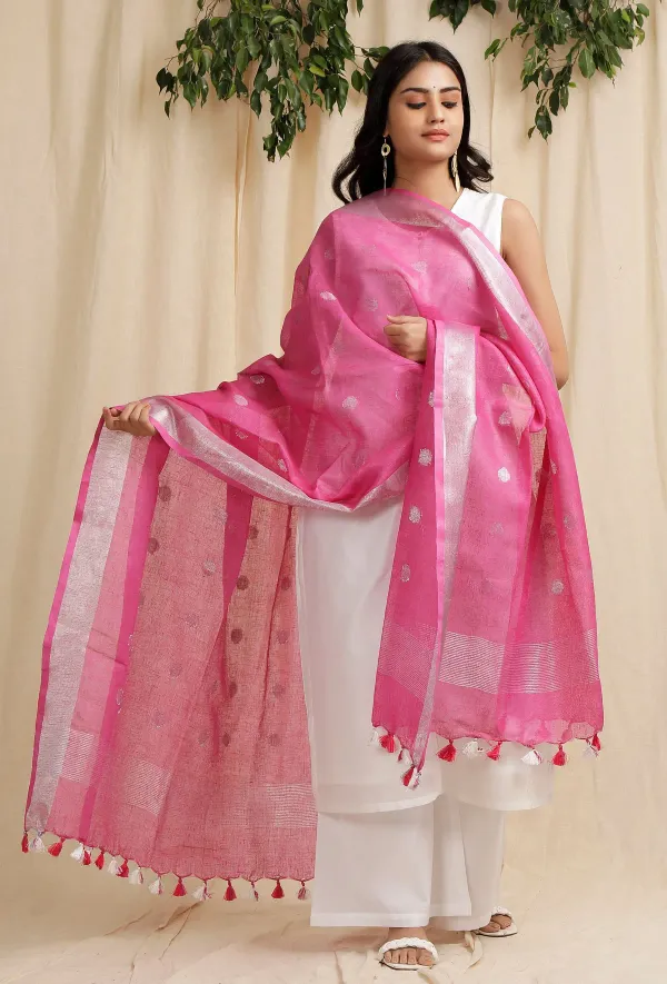 Linen_Cotton_Blend_Zari_Weaving_Handloom_rasgulla_Design_Dupatta