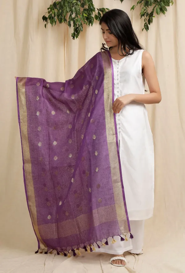 Linen_Cotton_Blend_Zari_Weaving_Handloom_rasgulla_Design_Dupatta