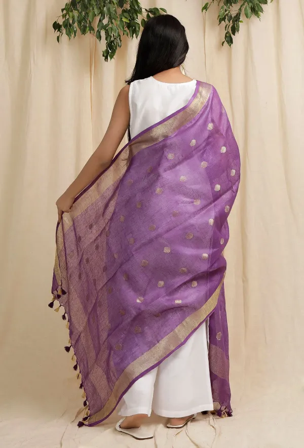 Linen_Cotton_Blend_Zari_Weaving_Handloom_rasgulla_Design_Dupatta