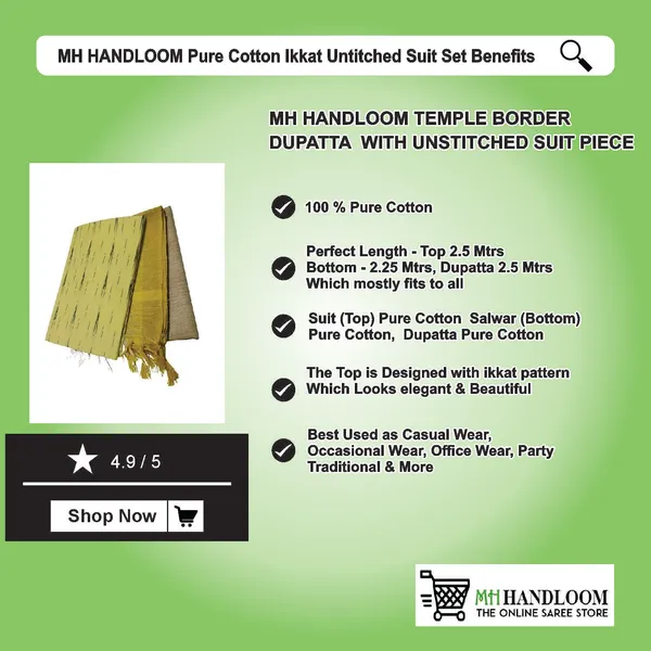 MH_HANDLOOM_Unstitched_Dress_Material_|_Multicolour_Pure_Cotton_Ikat_Design_|_Salwar_Suit_Material_with_Dupatta
