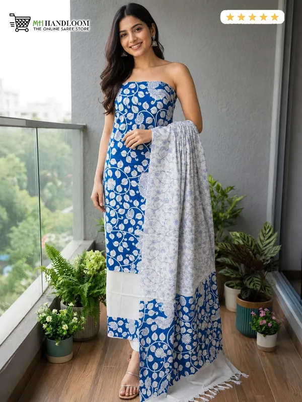 MH_HANDLOOM_COTTON_SILK_SCREEN_PRINT_UNSTITCHED_DREE_MATERIAL_WITH_DUPATTA