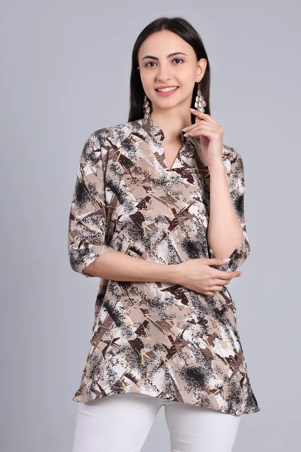 MH_HANDLOOM_Cotton_Printed_Short_Kurti_for_Women,_3/4_Sleeve,_Mid_Thigh_Length,_Band_Neck,_Regular_Fit_Kurti_for_Woman