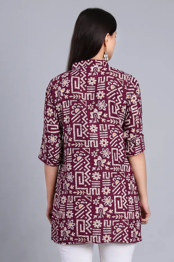 MH_HANDLOOM_Cotton_Printed_Short_Kurti_for_Women,_3/4_Sleeve,_Mid_Thigh_Length,_Band_Neck,_Regular_Fit_Kurti_for_Woman
