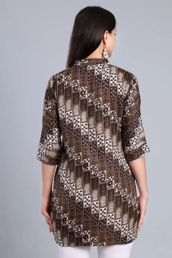 MH_HANDLOOM_Cotton_Printed_Short_Kurti_for_Women,_3/4_Sleeve,_Mid_Thigh_Length,_Band_Neck,_Regular_Fit_Kurti_for_Woman