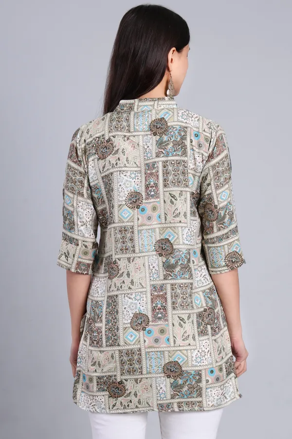 MH_HANDLOOM_Cotton_Printed_Short_Kurti_for_Women,_3/4_Sleeve,_Mid_Thigh_Length,_Band_Neck,_Regular_Fit_Kurti_for_Woman