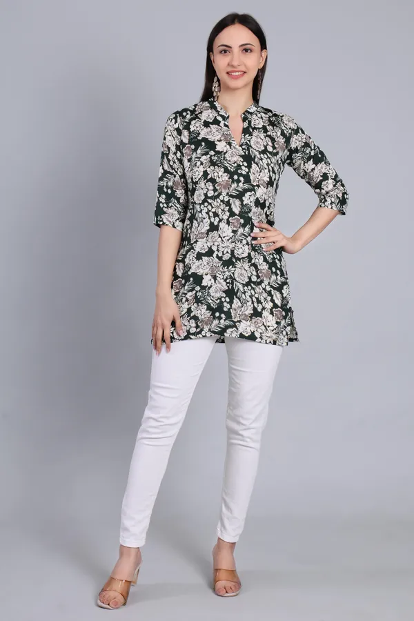 MH_HANDLOOM_Cotton_Printed_Short_Kurti_for_Women,_3/4_Sleeve,_Mid_Thigh_Length,_Band_Neck,_Regular_Fit_Kurti_for_Woman