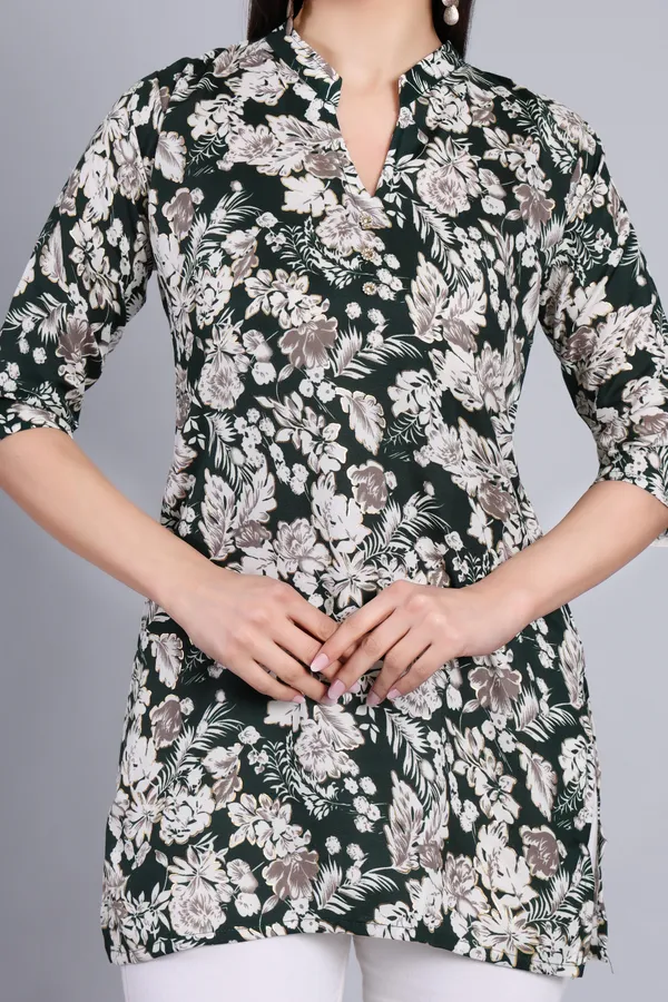MH_HANDLOOM_Cotton_Printed_Short_Kurti_for_Women,_3/4_Sleeve,_Mid_Thigh_Length,_Band_Neck,_Regular_Fit_Kurti_for_Woman