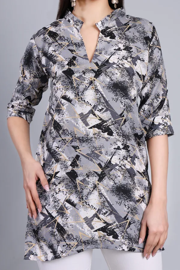 MH_HANDLOOM_Cotton_Printed_Short_Kurti_for_Women,_3/4_Sleeve,_Mid_Thigh_Length,_Band_Neck,_Regular_Fit_Kurti_for_Woman