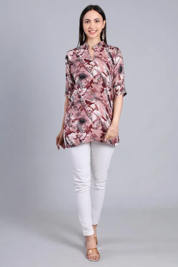 MH_HANDLOOM_Cotton_Printed_Short_Kurti_for_Women,_3/4_Sleeve,_Mid_Thigh_Length,_Band_Neck,_Regular_Fit_Kurti_for_Woman