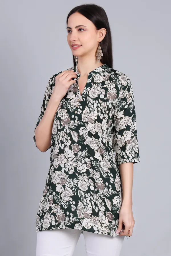 MH_HANDLOOM_Cotton_Printed_Short_Kurti_for_Women,_3/4_Sleeve,_Mid_Thigh_Length,_Band_Neck,_Regular_Fit_Kurti_for_Woman