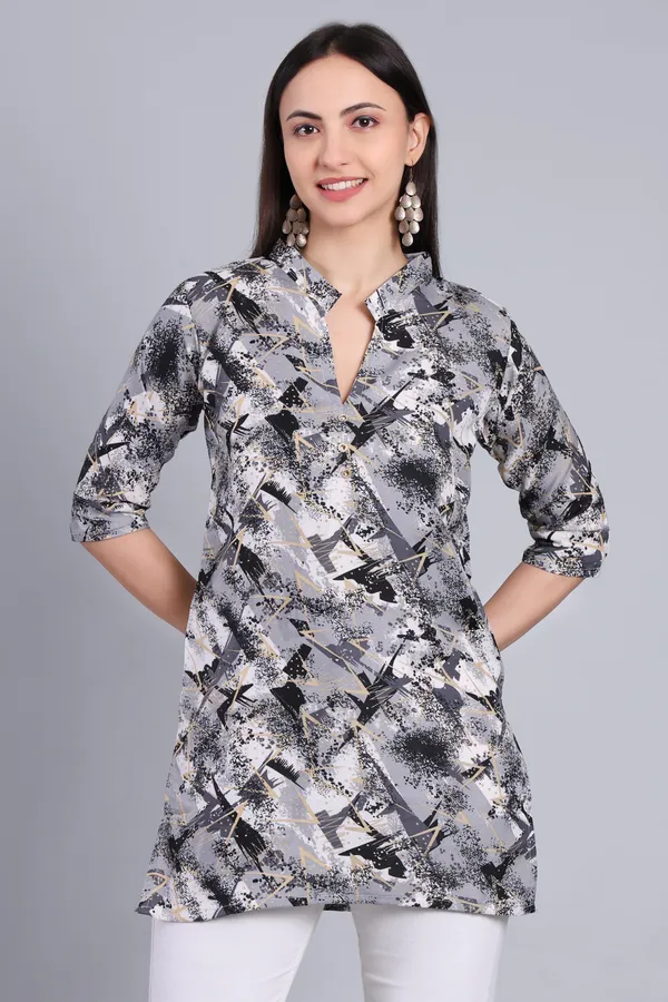 MH_HANDLOOM_Cotton_Printed_Short_Kurti_for_Women,_3/4_Sleeve,_Mid_Thigh_Length,_Band_Neck,_Regular_Fit_Kurti_for_Woman