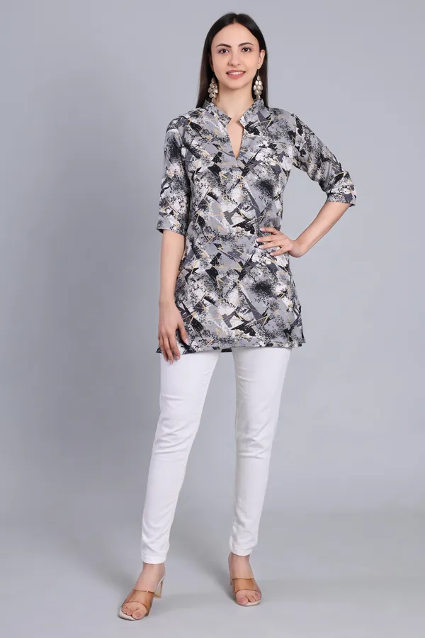 MH_HANDLOOM_Cotton_Printed_Short_Kurti_for_Women,_3/4_Sleeve,_Mid_Thigh_Length,_Band_Neck,_Regular_Fit_Kurti_for_Woman