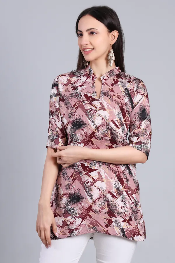MH_HANDLOOM_Cotton_Printed_Short_Kurti_for_Women,_3/4_Sleeve,_Mid_Thigh_Length,_Band_Neck,_Regular_Fit_Kurti_for_Woman